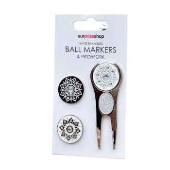 Surprizeshop Ball Markers and Pitchfork Pack Silver Crystal